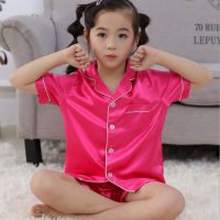 Kids Girls Pajamas Set For Children Summer Silk Short Sleeve Pajamas Tops Shorts Kids Home Clothing Big Girl Sleepwear Sets