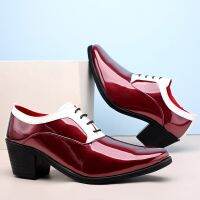 WEH Mens Dress Shoes Fashion Classic Glitter Leather Red Mirror Luxury Shoes Men Increasing-height Heel Shoes Men Footwear