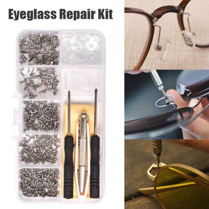 Eyeglasses Repair Kit 10 Pairs Screws Nose Pads 500PCS Eyeglass Screws