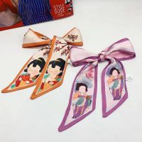 ★New★ Chinese style new cartoon sweet healing silk scarf Hanfu headband female 90x5cm short scarf tied bag streamer