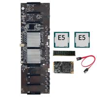 BTC X79 Dual CPU Miner Motherboard DDR3 8 PCI-E X16 with 2620 CPU RECC 8G Memory MSATA 120G SATA Cable Motherboard Set