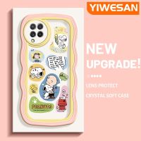 YIWESAN เคสปลอกสำหรับ Samsung Galaxy A22 4G A22 5G ลายการ์ตูนสนูปี้ขอบคลื่นแฟชั่นสีสันสดใสป้องกันเลนส์กล้องเคสโทรศัพท์โปร่งใสน่ารักเคสซิลิโคนใสกันกระแทก