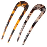 23 New 2 Pack French Style Cellulose Acetate Tortoise Shell U Shaped Hair Pin Fork Sticks 2 Prong Updo Chignon Pin For Women