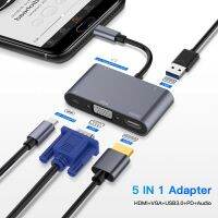 [LUNA electronic accessories] USB3.0อะแดปเตอร์ Type C Hundertolt ฮับ3 USB ไปยัง HDMI รองรับแจ็ค VGA 3.5มม. ที่มี PD สำหรับแลปท็อปโทรศัพท์ MacBook Pro