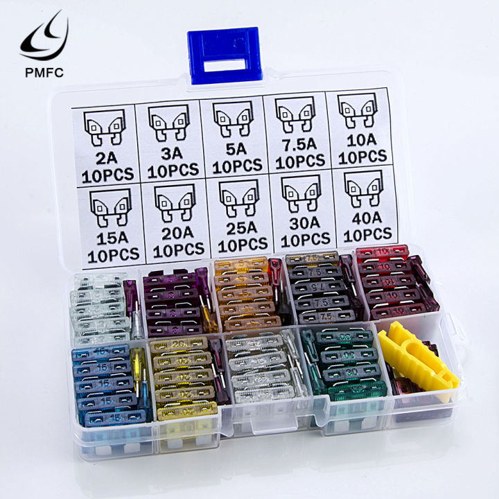 pmfc-100pcs-ฟิวส์รถขนาดกลาง2a-3a-5a-7-5a-10a-25a-30a-40a-คลิป-amp-พร้อมกล่องพลาสติก-assortment-auto-blade-ฟิวส์-suv