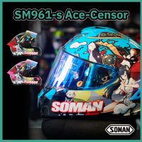 SOMAN หมวกกันน็อคเต็มใบ SM961-s ลาย Ace-Censor