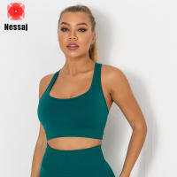 Nessaj สปอร์ตบราโยคะสำหรับออกกำลังกายสำหรับผู้หญิงเสื้อกั๊กสำหรับวิ่งและกันกระแทกแห้งเร็วบรายกกระชับไนลอนสองด้านไม่มีชุดชั้นในคริสครอสแบบเหล็ก