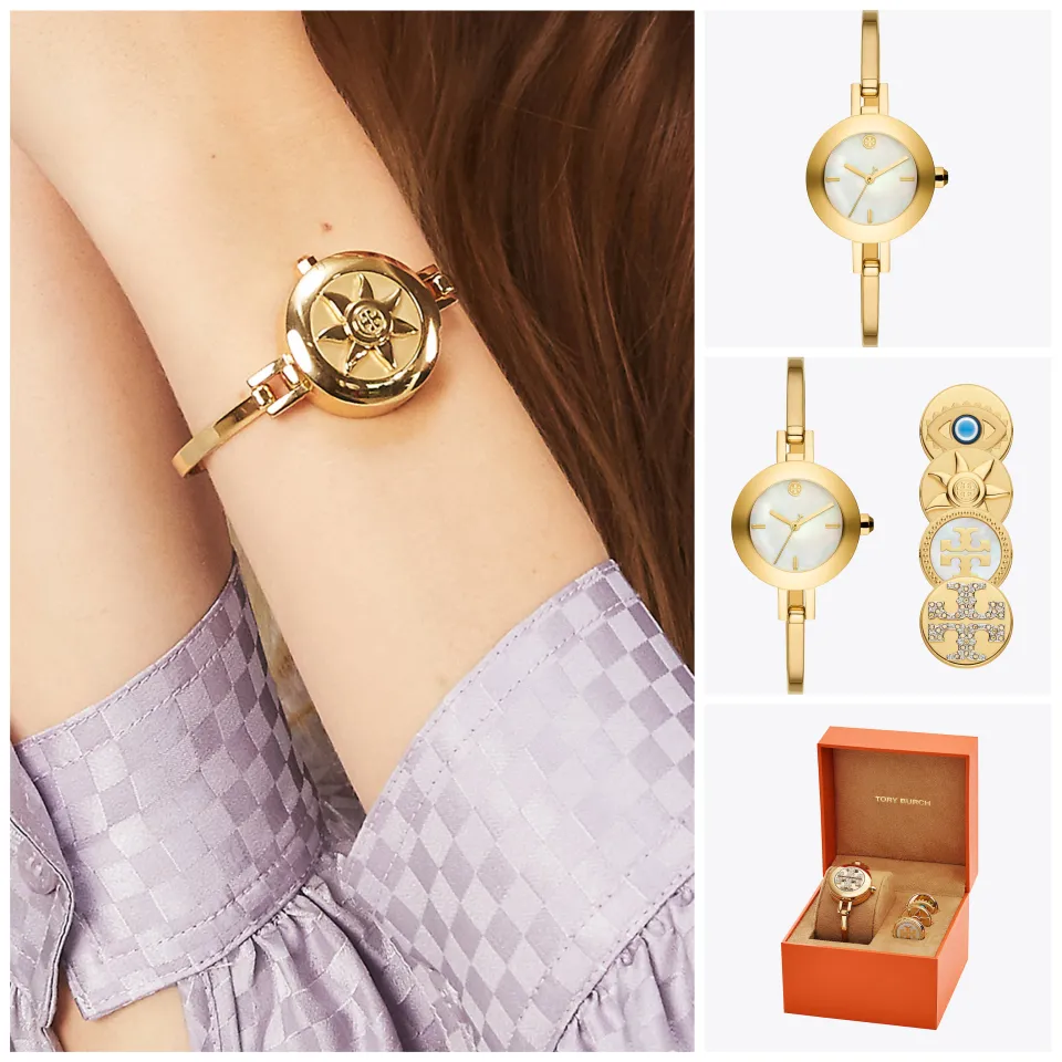 Tory Burch REVA BANGLE Womens WATCH GIFT SET GOLD-TONE STAINLESS