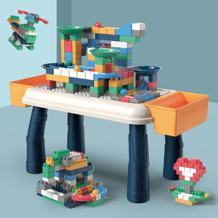 Building Block Table, Toddler Activity Table Marble Run Building Blocks ...