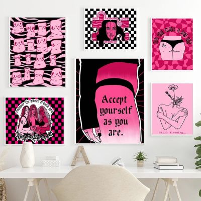 Female Body Positive Art Canvas Print Pink Feminist Chest Ass Sexy Girl Panties Painting Poster Abstract Black Room Home Decor