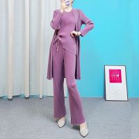 2023 Hot Miyake pleated life new autumn womens suit mom three-piece suit wife fashion cardigan vest wide leg pants