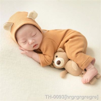 ✙ hrgrgrgregre Adoarable Newborn Fotografia Props Outfits Boy Hat com conjunto Romper Baby Photo Foto Roupas Jumsuit