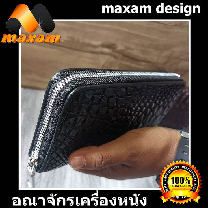 lady-wallet-single-zipped-สีดำ-หนังแท้ของเเท้-กระเป๋าหนังจระเข้แท้-หนังเต็มใบ-black