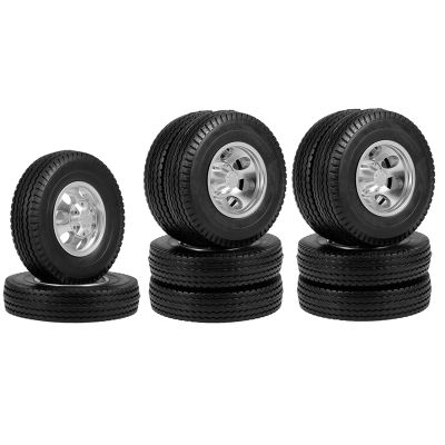 6PCS Metal Front &amp; Rear Wheel Hub Rubber Tires Wheel Tyre Complete Set for 1/14 RC Trailer Tractor Truck Car