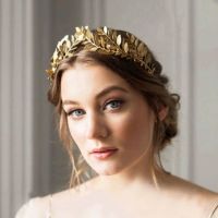 European American Bridal Leaf Headband Golden Headwear Hair Accessories Crown Armband Earrings Clip Christmas Show Party Unisex