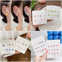 Korozo ตุ้มหูเซรามิคดอกไม้รูปหัวใจน่ารักสีลูกอมต่างหูเงินชุดต่างหูสตั๊ดเกาหลีสำหรับผู้หญิงหญิงสาวของขวัญเครื่องประดับ12ชิ้น