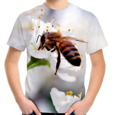 Summer Children T-Shirt With Bee Flower Printing Tee Tops Kids Street Party T Shirt 4-20Y Girls Boys Hip Hop Clothes Cool Tshirt