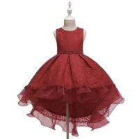 European Style Long Tail Girl Wedding Dress For Children Lace Dresses For Girls Of 3 Year Old Girl Red Birthday Party Dresses