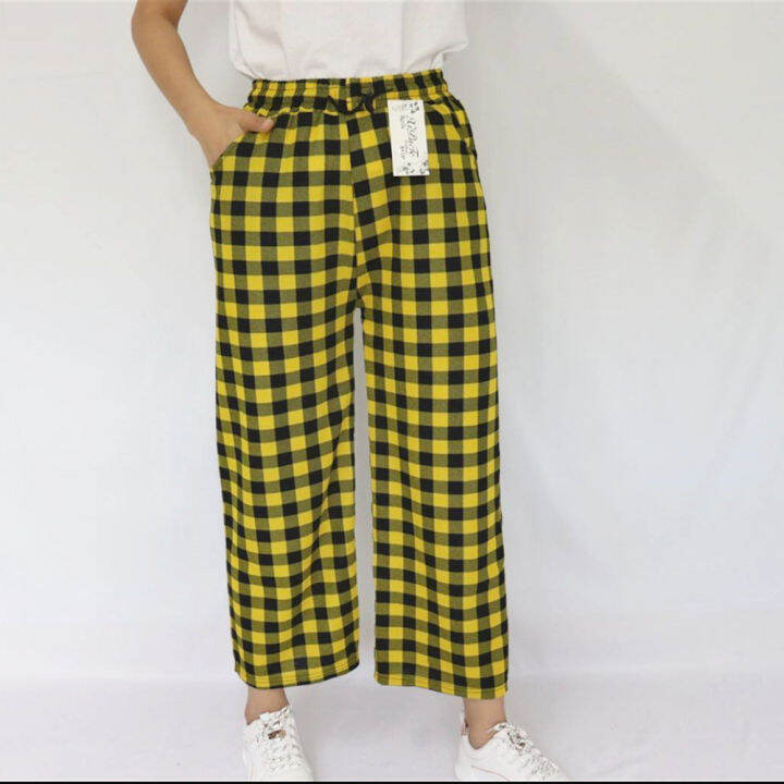 ส่งไว-กางเกงขายาวสก็อตสีสวย-plaid-pants-ทรงขาตรง-เป็นเอวยางยืดมีเชือกผูกรูดปรับขนาดเอวได้-ผ้าหนังไก่-9113-มีกระเป๋า2ข้าง