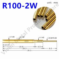 100PCS/Pack R100 2W Test Probe Tapered Brass Tube Spring Test Probe for Electrical Length 38.78mm Needle Dia 1.67mm Test Tool