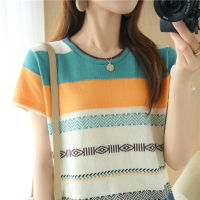 100 cotton T-shirt summer new casual knitted sweater short-sleeved womens round neck pullover loose large size womens top