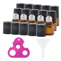 15pc 1ml 2ml 3ml Amber Thin Glass Roll on Bottle Sample Test Essential Oil Vials with Roller Metal Ball Makeup Tools