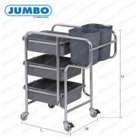 Jenstore JUMBO รถเข็นเก็บจานเหล็กชุบโครเมียม แบบมีถังเก็บเศษอาหาร 776x455x925 มม.FT-0302