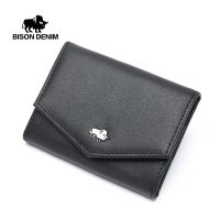 ⚡HOT SALE⚡ BISONDENIM Genuine Leather Short Wallets Card Holder Carbon Fiber Purses Money Clips Coin Mini Pocket Men Women Wallet