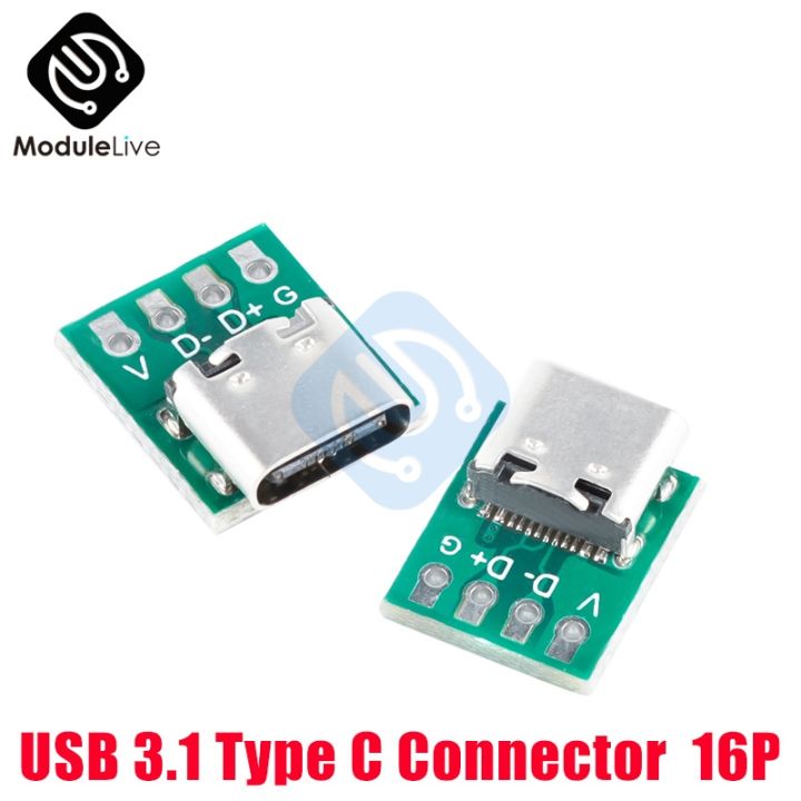 new-usb-3-1-type-c-connector-16-pin-test-pcb-board-adapter-16p-connector-socket-for-data-line-wire-cable-transfer-for-arduino