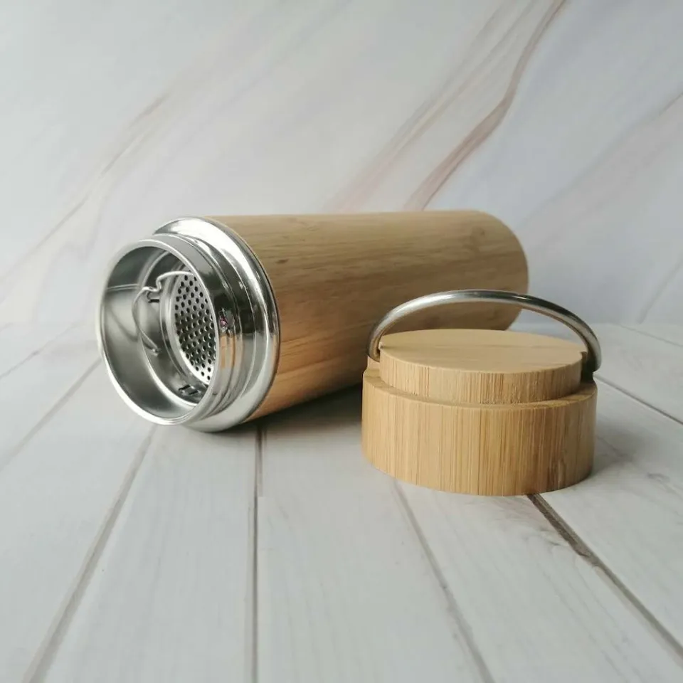 550ML Bamboo Tumbler Vacuum Double-Walled 304 Stainless Steel Flask  W/Strainer Wood Bottle