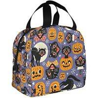 ❁✹ Halloween Pumpkins Men Lunch Box Vintage Spooky Cats Moon Big Lunch Bag for Men Women Girls Children Outdoor Picnic School Work