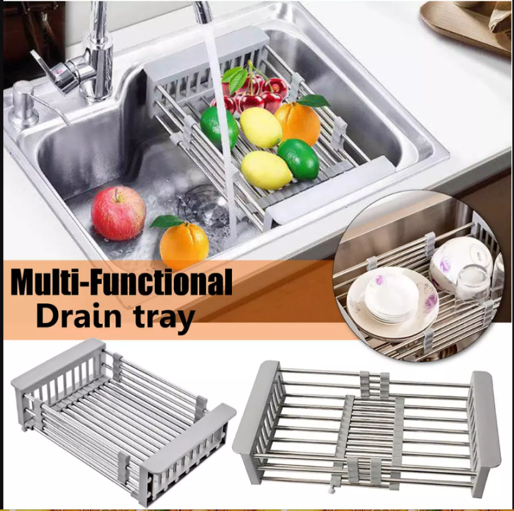 Kitchen Expandable Dish Drying Rack Extendable Drain Basket Dish