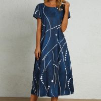 【HOT】✚ Womens Dresses 2023 Printed Short Sleeve O-Neck Loose Female Robe S-5XL