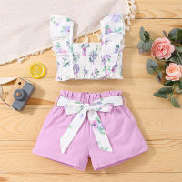 Baby Suits Summer New Kids Girls Flower Clothing Sets Childrens Floral Vest T-shirt + Bow Solid Color Shorts Outfits 1-4 Years