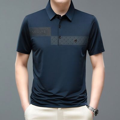 HOT11★BROWON Brand Fashion Men T Shirt 2023 Summer Breath Regular Fit Tops Male Letter Print  Short Sleeve Turn-Down Collar T-Shirt