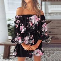 【CC】 Dresses 2023 Shoulder Sleeve Tunic Sundresses Loose Size Beach Floral