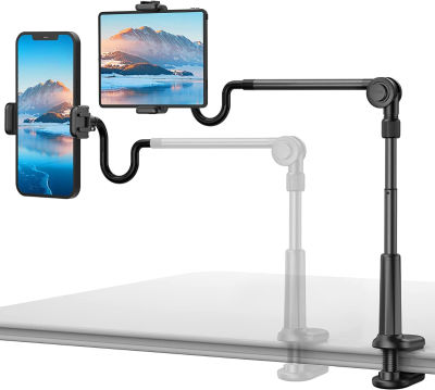 UHIKY 4.6"-11" Phone &amp; Tablet Bed Holder, gooseneck Cellphone Stand, Flexible Overhead Mount clamp Clip for Desk Bedside headboard, Recording Filming, for iPhone/iPad/Tablet TS-MODEL2