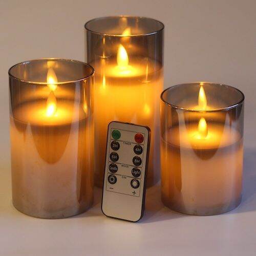 Glass Flickering Flameless Candles, Battery Operated LED Pillar Candles with Remote Control and