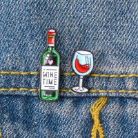 【DT】hot！ Wine And Glasses Couple Pins Bottle Cup Brooches Enamel Pin Badge Lovers Best Friend