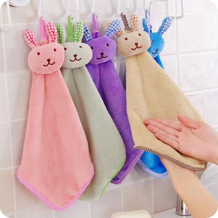 Baby Hand Towel Cartoon Animal Rabbit Plush Kitchen Soft Hanging Bath Wipe Towel  Kitchen Cloth Cotton