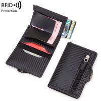 Sarung dompet kartu kredit pria pelindung pemblokir Rfid serat karbon pemegang kartu kredit Bank bisnis logam kulit