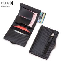 hot！【DT】☬❃  Carbon Rfid Blocking Protection Men Id Credit Card Holder Wallet Leather Metal Business Bank CreditCard Cardholder