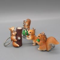 A set of 4 pieces of 2 colors cute squirrel doll keychain small animal men and women bag pendant accessory zoo Key Chains