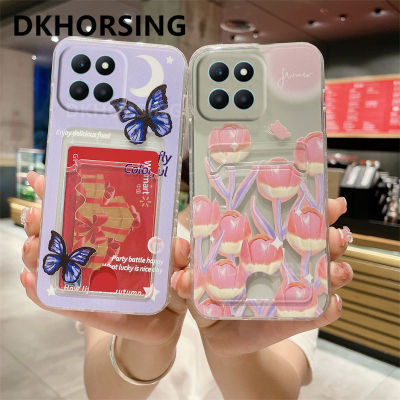 DKHORSING โปร่งใสใหม่เคสสำหรับ HONOR X6A / X5 Plus เคสโทรศัพท์กระเป๋าใส่บัตรนิ่มแบบดอกไม้ผีเสื้อน่ารัก Honor X6a 4G 2023หรูหราฝาครอบหลังซิลิโคน Honor X5Plus