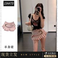 ☢ y2k sweet and spicy pink denim skirt womens summer 2023 new high waist culottes a word package hip skirt hot pants