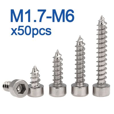 50pcs M1.7 M2 M2.3 M2.6 M3 M3.5 M4 M5 M6 Nickel-Plated Carbon Steel Allen Key Hex Hexagon Socket Cap Head Self Tapping Screw Nails Screws Fasteners