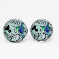 Handmade Blue Hummingbird Men 39;s Shirts Glass Wristband Cufflinks Pokemon Jewelry Art High Quality Cabochon Jewelery Badges