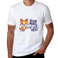 New Cute Cat and Corgi T-Shirt korean fashion sports fan t-shirts heavyweight t shirts black t shirts men clothings 4XL 5XL 6XL