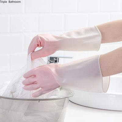 1 Pair Rubber Dishwashing Gloves Kitchen Non-slip Dishes Cleaning Durable Gloves Waterproof Washing Clothes Household Gloves Safety Gloves