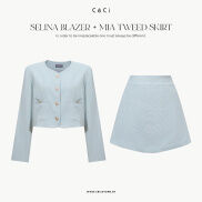 CECI Set blazer croptop màu mint hiện đại chất tweed cao cấp có khuy trang